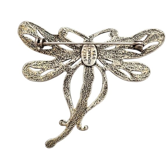 Sweet Romance Butterfly Brooch Clear Rhinestone Silver Tone Pin, Signed - Picture 4 of 10